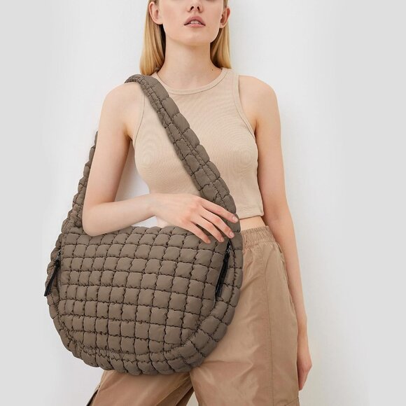 Luxury Quilted Nylon Tote Bag - Spacious Puffer Shoulder Carryall for Women - Picture 2 of 6